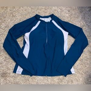 Women's Blue and White Long Sleeve Rashguard Swim Top size M/L ? NWT